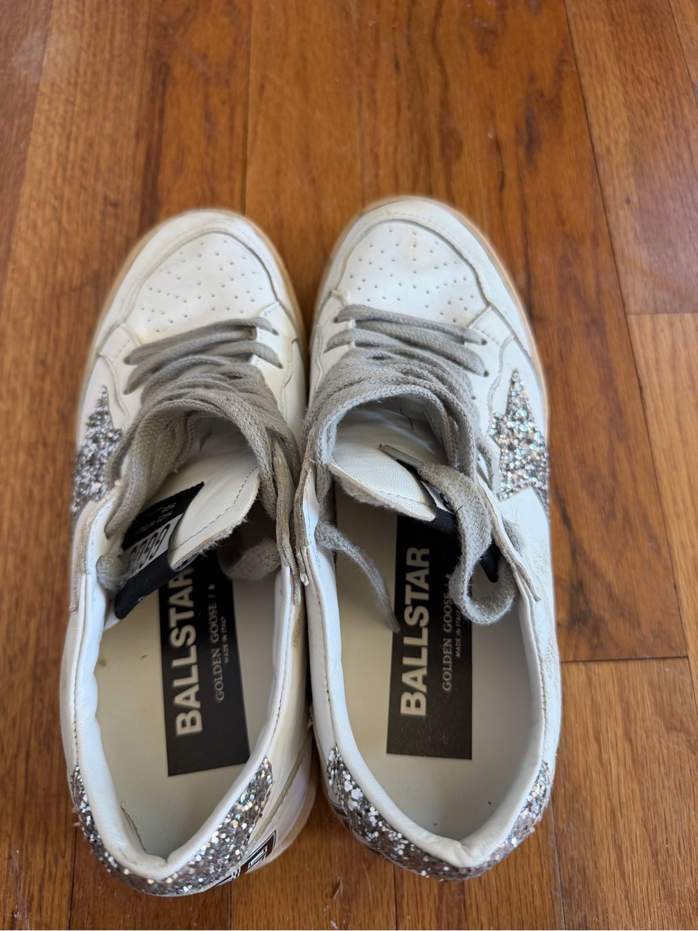 Golden Goose White Sneakers with Silver Glitter Heel